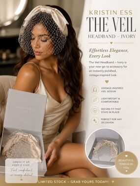 Kristin Ess Veil Ivory Headband - Vintage-Inspired Veil